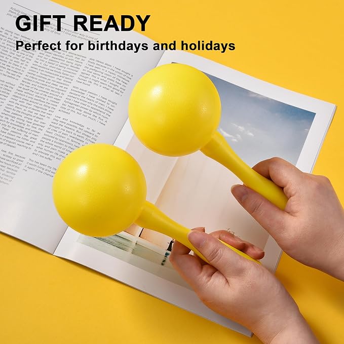 Maracas for Kids Adults, 8 Inch, Set of 2, Yellow
