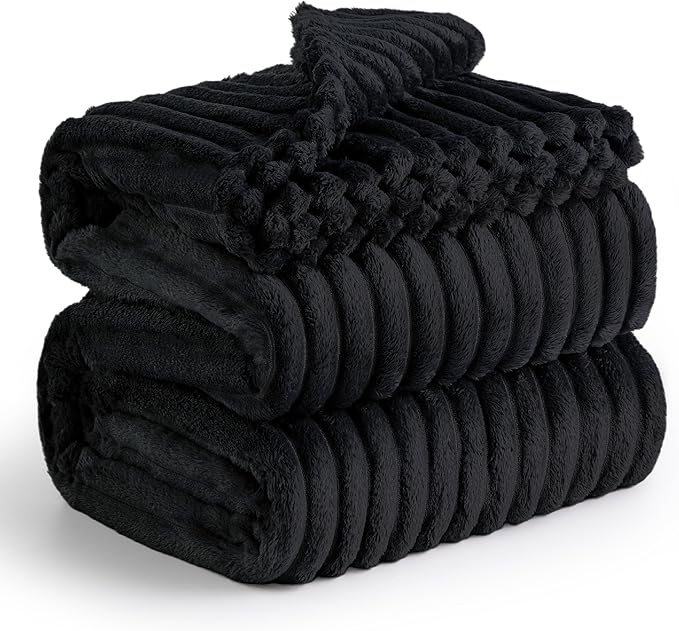 Bedsure GentleSoft Blankets Queen Size for Bed - Cozy Soft Blankets for Women, Cute Large Fleece Throws for Girls, Black, 90x90 Inches