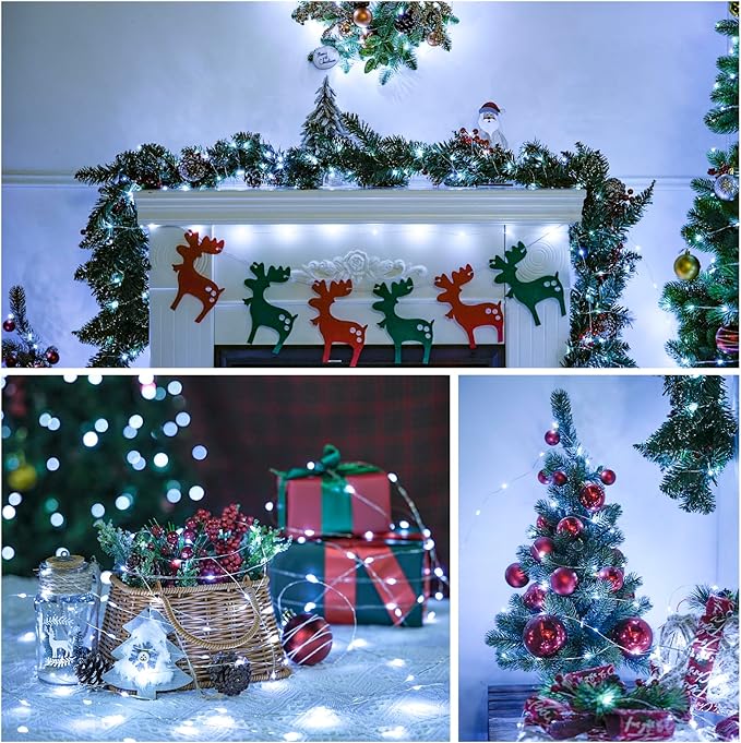 JMEXSUSS 8 Pack 50 LED Christmas Lights Battery Operated String Lights, 16ft White Fairy Lights Indoor Outdoor Waterproof for Mason Jars Bedroom Party Wedding Christmas Decorations