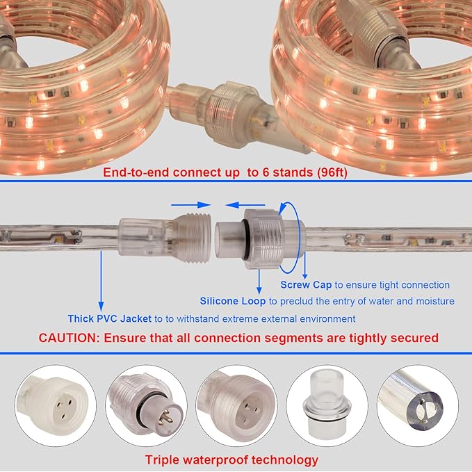 16ft LED Rope Lights, RGBWW Color Changing Strip Lights with Remote, Flexible and Connectable Durable Tube, Waterproof for Indoor Outdoor Use, 17 Colors and 6 Modes