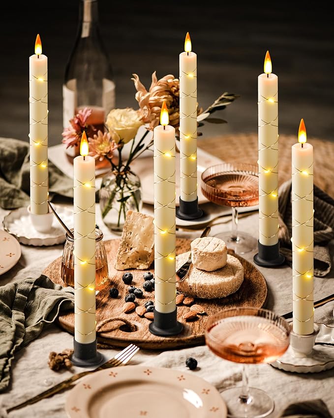 Da by 6 Flameless Window Candles with Remote Control & Timer, Surround String Lights, Battery Powered, 9.6" Christmas Candles, Free 6 Black Bases for Home Décor