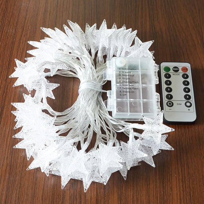 Homeleo 25ft 50 LED Multicolor Star String Lights for Bedroom Decorations, Battery Operated Led Christmas Lights for Apartment Dorm Room Decor(Remote/Timer/Warm White Multicolor Combination)