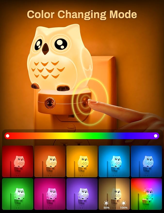DORESshop Owl Night Lights Plug Into Wall, Cute Night Light for Kids, 8-Color LED Night Light with Dusk to Dawn Sensor, Decorative Nightlight for Kid Room, Bathroom, Bedroom, Children Gift, 1 Pack