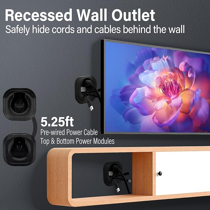in-Wall Cable Management Kit for Wall Mounted TV - White Power & Low Voltage Cord Hider with Hole Saw, Extension Cord & Splitter - Hide TV Wires Behind Walls for Clean Home Theater & Gaming Setup