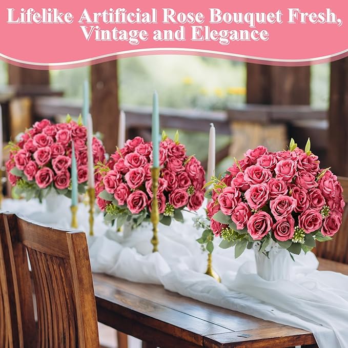 Zeyune 8 Pack 12 Inch Wedding Bouquets for Bride Bridesmaid Pastel Pink Artificial Rose Bouquet Fake Silk Roses Flowers Bunches Bulk for Home Office Garden Parties Decoration