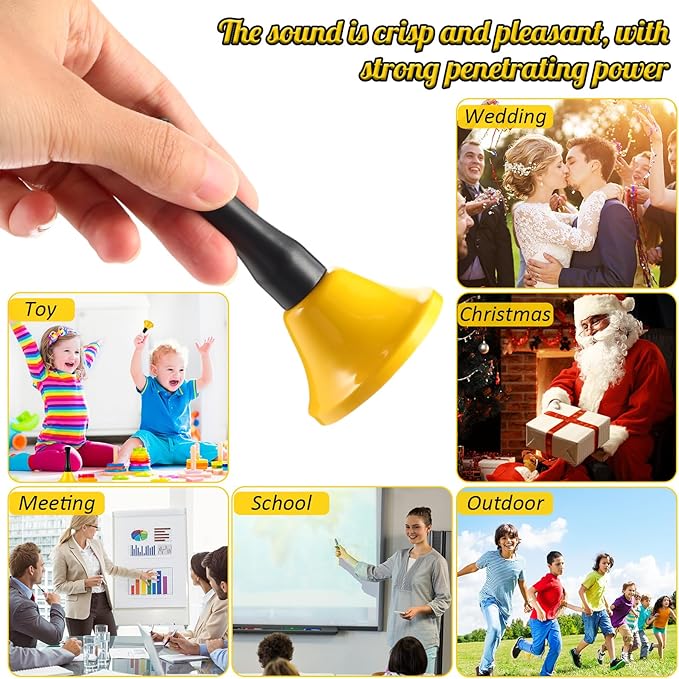 Yeshone 50 Pcs Hand Steel Call Bells Bulk Wedding Dinner Service Bells with Wood Handles for the Sick Elderly Alert Classroom Alarm, 1.97 x 3.66 Inches(Yellow)
