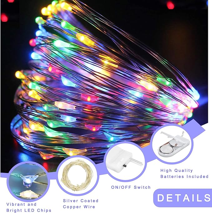 Fairy Lights Battery Operated, 6-Pack Mini String Lights, 20 LED 7ft Twinkle Firefly Starry Lights for DIY Craft Mason Jar Bedroom Wedding Party Table Christmas Decoration (Colorful)