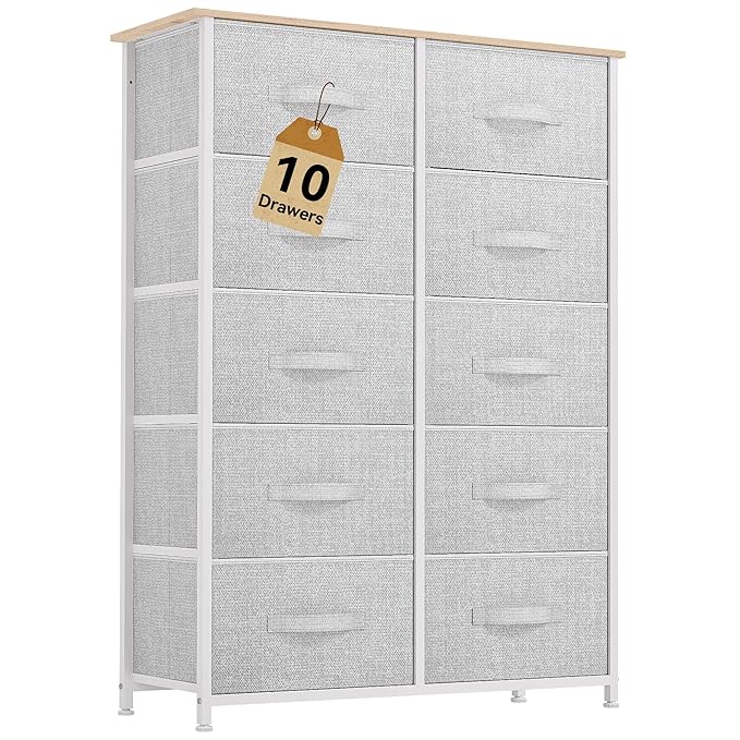 DWVO 10 Drawers Dresser, Fabric Dresser, Fabric Storage Tower, Organizer Unit for Room, Living Room, Hallway, Closets