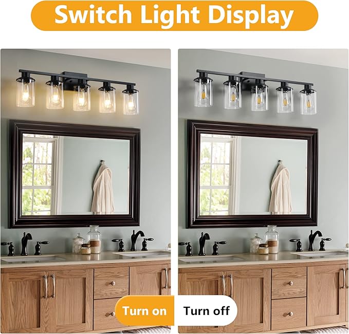 Black Bathroom Vanity Light Fixture 5-Light Vanity Lights for Bathroom Lighting Wall Sconce Lamp