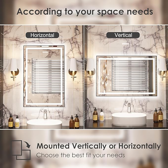 36"x 24" LED Bathroom Mirror with Black Frame, Bathroom Mirror with Lights Front and Backlit, Lighted Mirror Stepless Dimmable, Anti-Fog, Memory, LED Vanity Mirror with Lights 3 Colors