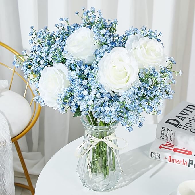 Babys Breath Artificial Flowers,30 Pcs Gypsophila Real Touch Flowers for Wedding Party Home Garden Decoration 16.6inch Blue