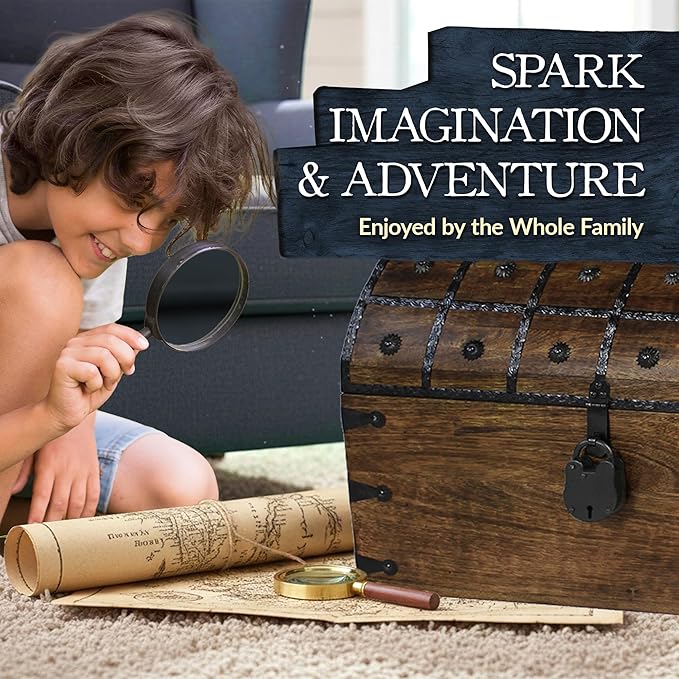 Nautical Cove Handmade Pirate Treasure Chest for Kids Prizes & Classroom with Lock and Skeleton Keys – Lockable Wooden Storage Chest Box, Pirate Decor, Decorative Wooden Box - XXX-Large 21x15.75x15.75