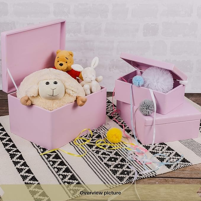 Large Pink Wooden Box Storage with Hinged Lid | 15.8 x 11.8 x 9.44 inches (+-0.5) | Gift Box Storage Document | Wood Keepsake Chest Product NOT Intended for 15 Years OR Below