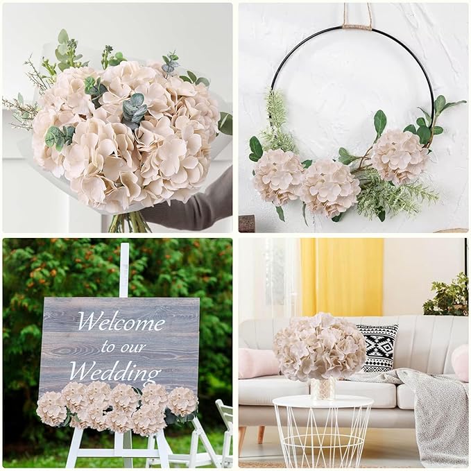 AVIVIHO Beige Hydrangea Artificial Flowers Bulk Pack of 10 Fake Flowers Hydrangea Silk Flowers with Stems for Western Boho Decor,Home,Wedding Party DIY Pampas Grass Florals Arrangement Decoration