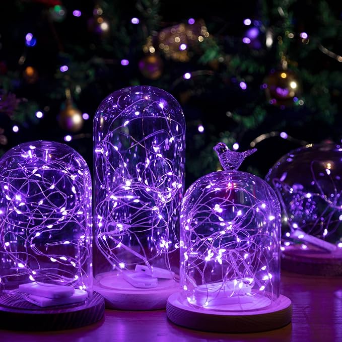 12-Pack LED Fairy Lights 7 Feet Battery Powered Waterproof Silver Wire 20 Slim Copper Wire Pastel Lights for DIY Wedding Party Bedroom Patio Easter Christmas (Purple)