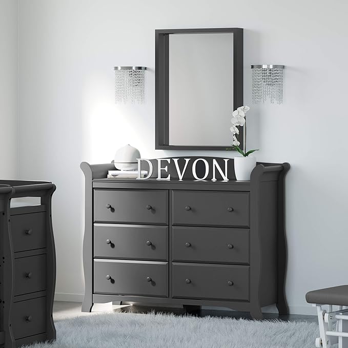 Storkcraft Avalon 6 Drawer Double Dresser (Gray) – Nursery Dresser for Kids Bedroom, Chest of Drawers