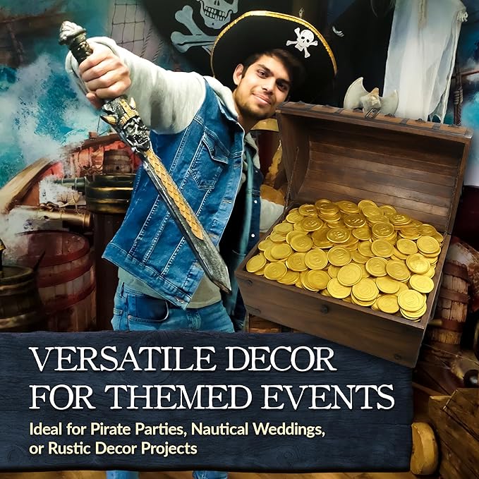 Nautical Cove Handmade Pirate Treasure Chest for Kids Prizes & Classroom with Lock and Skeleton Keys – Lockable Wooden Storage Chest Box, Pirate Decor, Decorative Wooden Box - X-Large 16x11x10.5