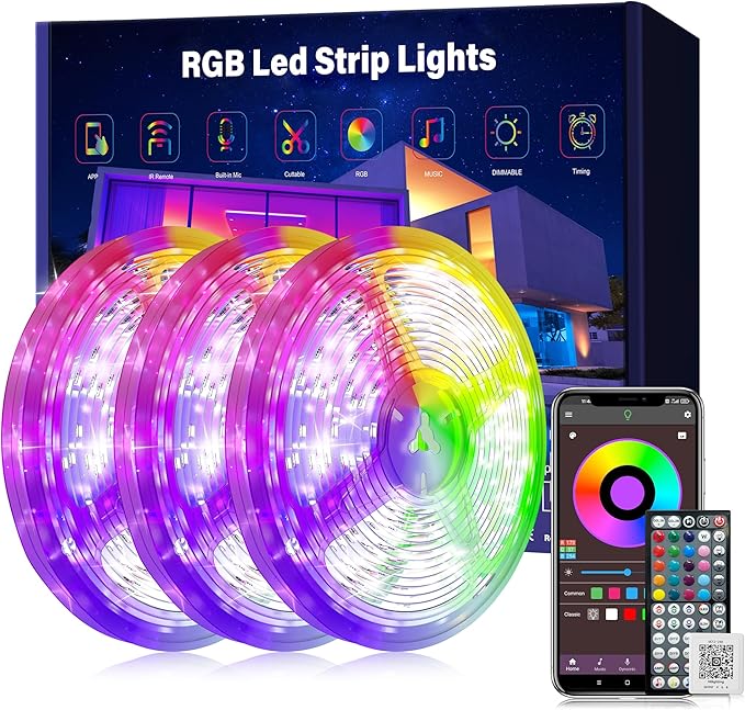 Led Lights for Bedroom 300ft Music Sync Color Changing Led Strip Lights with 60 Key Remote and App Control RGB Led Light Strip for Home Party Room Decoration