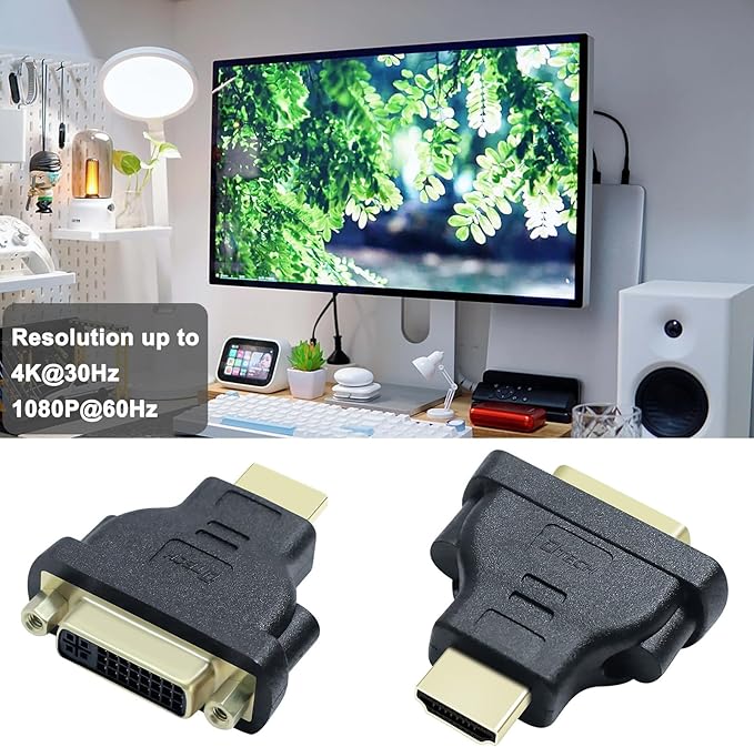 DTECH DVI to HDMI Adapter Female to Male Converter for Computer Monitor Bi-Directional Connection DVI-I 24+5 Port Supports up to 4K 30Hz 1080P@60Hz Video