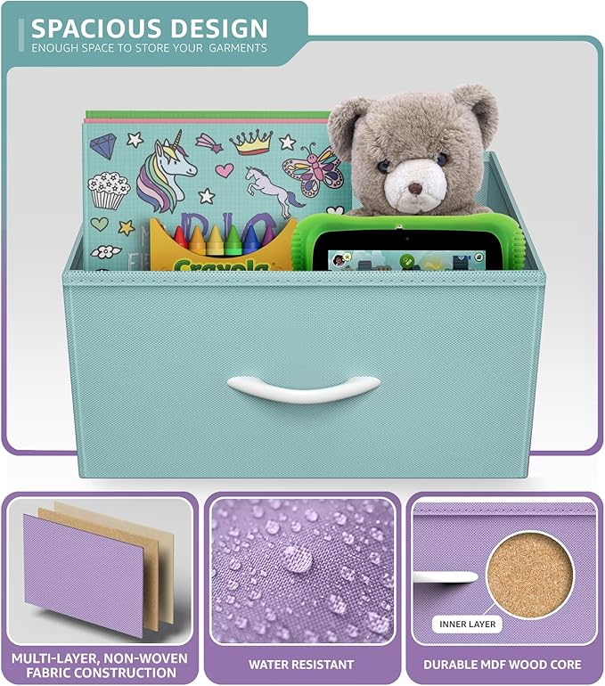 Sorbus Fabric Dresser for Kids Bedroom - Chest of 6 Drawers, Tall Storage Tower, Clothing Organizer, for Closet, for Playroom, for Nursery, Steel Frame, Fabric Bins - Wood Handle (Multi-Pastel)