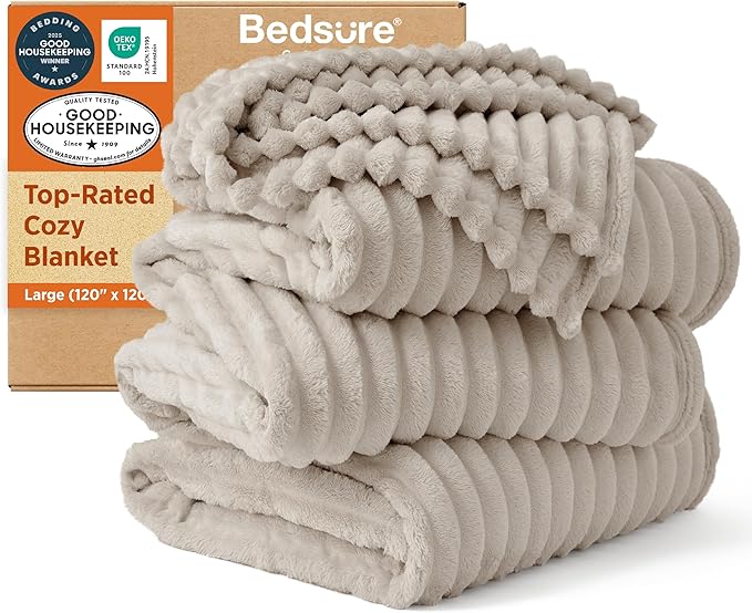 Bedsure GentleSoft Large Fleece Blanket for Bed - Cozy Soft Throw Blankets for Women, Cute Large Throws for Girls, Linen, 120x120 Inches