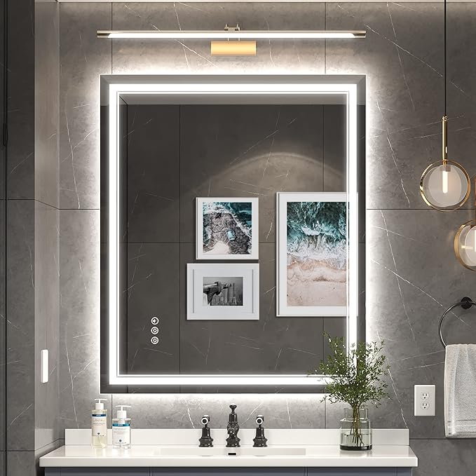 30x36 Inch Led Mirror for Bathroom with Front Light and Backlit, Dimmable Anti Fog Wall Bathroom Mirror with Led Lights, Water Proof, Decor Vanity Mirror