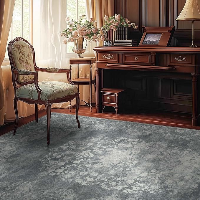 jinchan Washable Area Rug 6x9 for Living Room - Soft Faux Wool Ultra-Thin Stain Resistant Non-Slip Distressed Vintage Floral Rug Large Carpet for Bedroom,Dining Room,Home Office,Nursery(Grey, 6'x9')