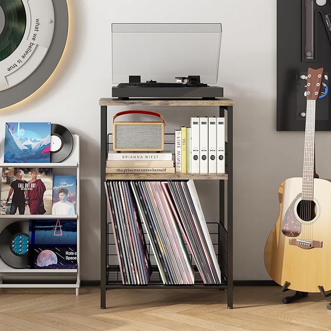 X-cosrack Side Table, Small End Table Record Player Stand with Storage, Vinyl Record Storage Night Stand for Living Room, Bedroom,Office(Patent Pending)(Brown&Black)