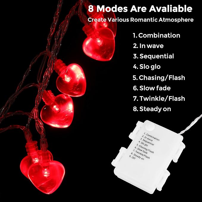 Luditek 14.7ft 40LED Mothers Day Decorations String Lights, Battery Operated Heart Shape Hanging Garland Valentines Day Decor for Indoor Outdoor Home Room Party Wedding
