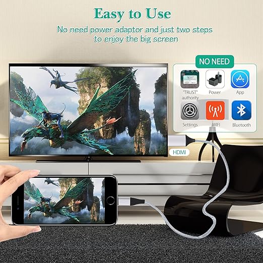 [4M Long Version] HDMI Cable for iPhone Upgraded 1080P HDTV HDMI Cable Adapter Connector Digital AV Video Sync Screen Compatible Converter for iPhone/iPad Devices No Power Required Silver