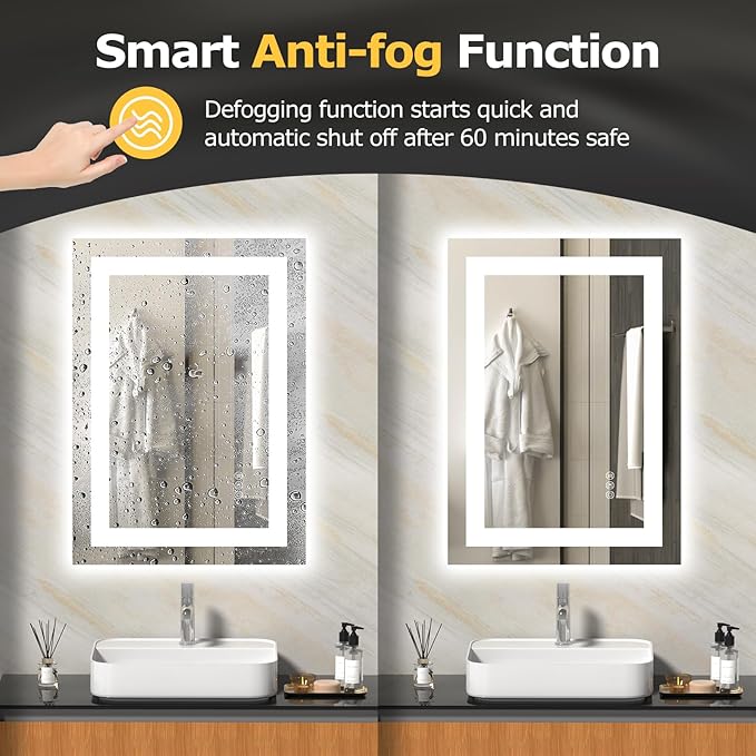 28X20 LED Bathroom Mirror with Lights, Anti-Fog, Dimmable, Backlit + Front Lit, Smart Bathroom Vanity Mirror, Memory Function, Shatterproof, Tempered Glass (Horizontal/Vertical)