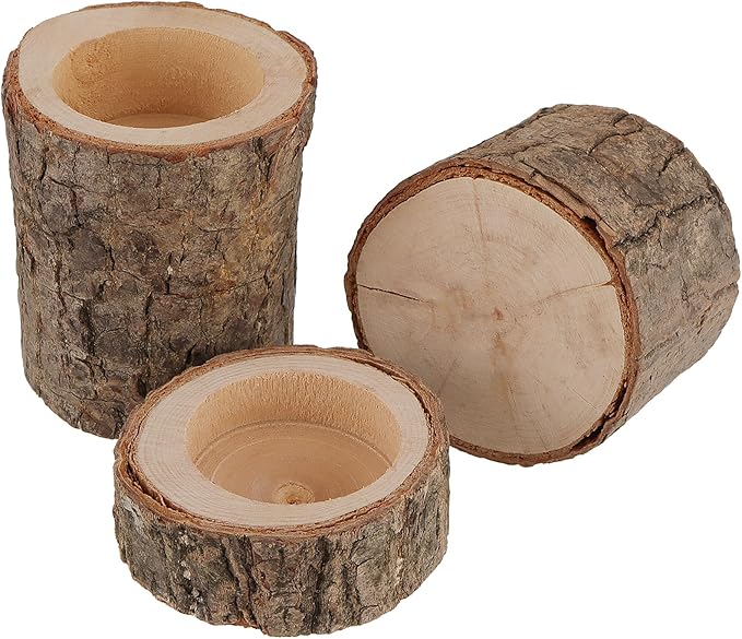 FUNSUEI 18 PCS Wooden Tea Light Candle Holders, Rustic Wood Votive Log Candle Holders, Rustic Wood Votive Candle Holder for Table Decoration, 3 Sizes