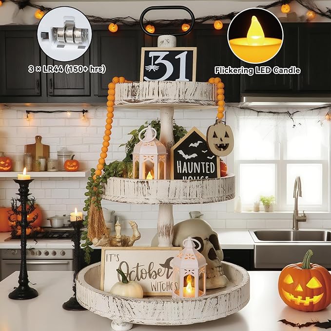 LLQ 8 Pcs Mini Lantern Decor Moroccan Lantern with Flickering LED Candle Table Centerpiece Small Vintage Wedding Hanging Lamp Ornaments Bulk for Wedding Halloween Christmas Party (5 Inch,White)