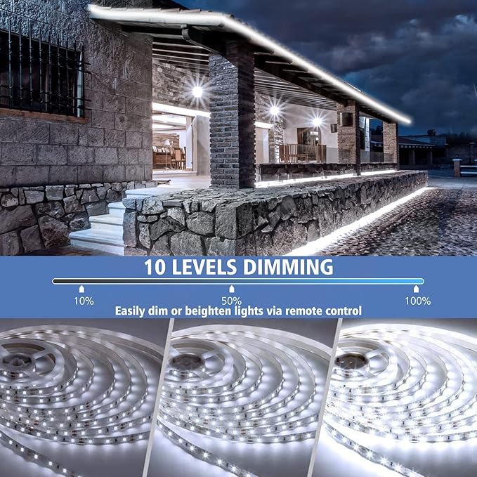 LED Strip Lights Battery Operated, 9.8ft 90 LED Strip Lights with Remote Control Timer Dimmable, Waterproof Flexible Lights Strip for Indoor Outdoor Table Bedroom Boat Kitchen - White