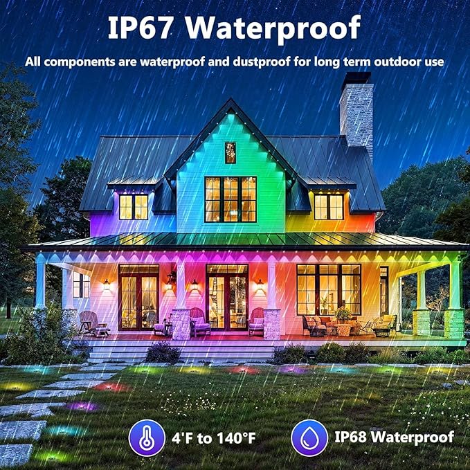 LETIANPAI 150FT Permanent Outdoor Lights,RGB Eaves Lights with App Control Remote,DIY Scene Modes IP67 Waterproof Outdoors Under Eave Lighting,Outdoor Light for Garden Decor