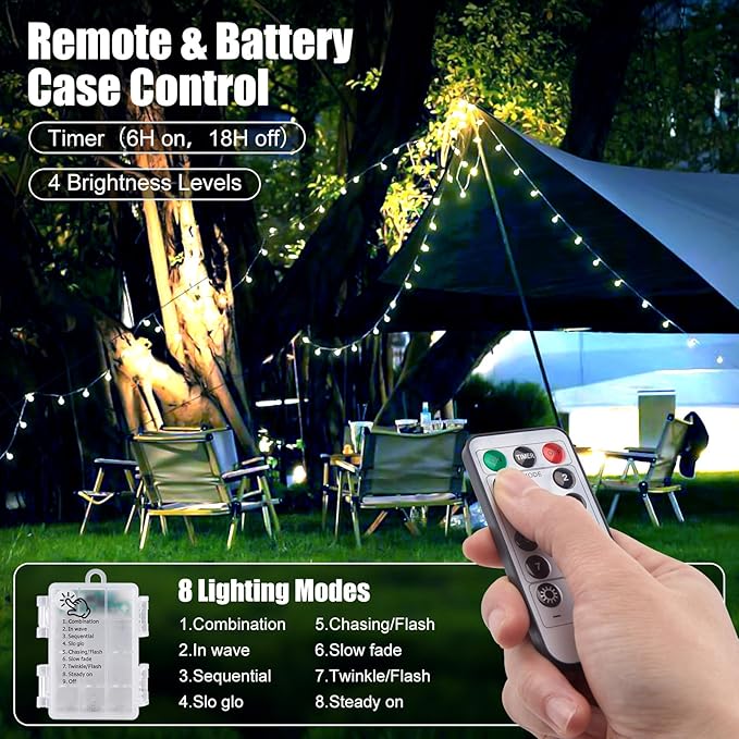 2 Pack Globe String Lights Battery Operated - 21 Feet 60 Led Fairy Lights, 8 Modes with Remote Mini Globe Lights for Indoor Outdoor Bedroom Party Wedding Garden Christmas Tree Decor, Pure White