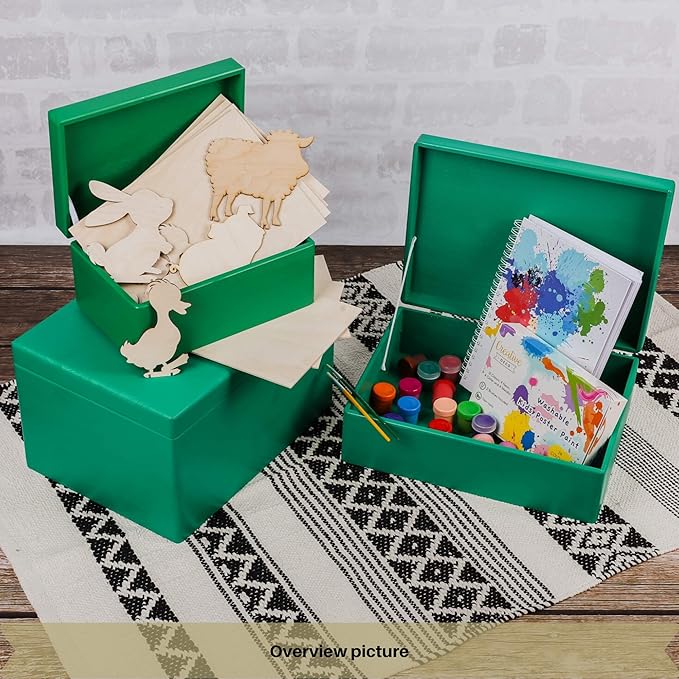XL Green Wooden Box Storage with Hinged Lid | 15.8 x 11.8 x 5.5 inches (+-0.5) | Gift Box for Tool Dog Shoes Clothes Kitchen Storage Document | Wood Keepsake Chest