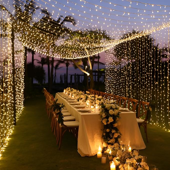 Moobibear 66Ft 200LED Plug-in Waterproof Fairy String Lights with 8 Lighting Modes - Indoor & Outdoor Decor for Bedroom, Girl’s Room, Garden, Party, Christmas - Warm White Twinkle Lights