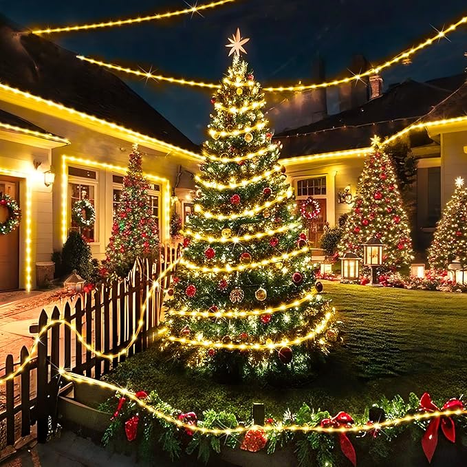 KNONEW 164FT 1000LED Rope Lights for Outside,Outdoor String Lights Waterproof 8 Modes Clear Tube Light for Indoor,Bedroom,Wedding,Garden,Patio,Christmas,Tree,Rv,Holiday Decoration(Warm White)