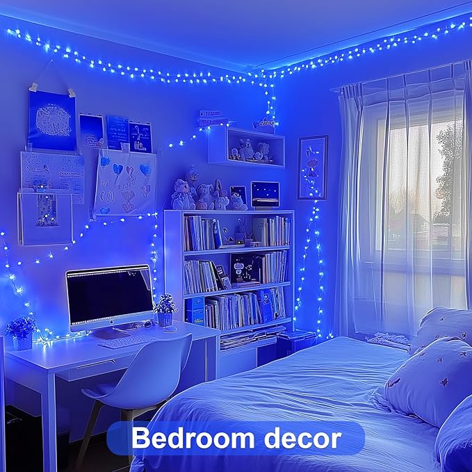 JMEXSUSS 8 Pack 50 LED Blue Fairy Lights Battery Operated Halloween Christmas Decorations