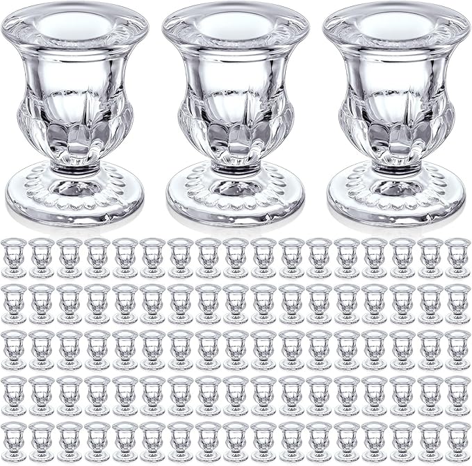 Foaincore 90 Pcs Candlestick Holders Bulk 2.5 Inch Taper Candle Holder for Table Centerpiece Thick Glass Ritual Candle Stand for Wedding Christmas Valentines Festival Party Decorations (Clear)