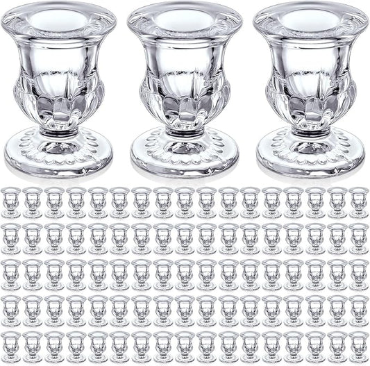 Foaincore 90 Pcs Candlestick Holders Bulk 2.5 Inch Taper Candle Holder for Table Centerpiece Thick Glass Ritual Candle Stand for Wedding Christmas Valentines Festival Party Decorations (Clear)