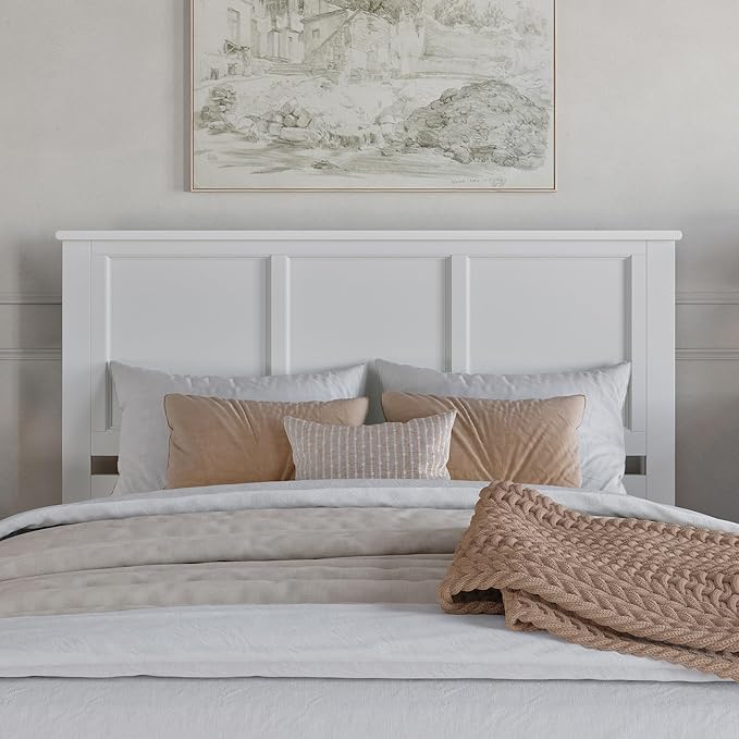 AFI, Madison Queen Solid Wood Panel Headboard with Attachable Charger, White