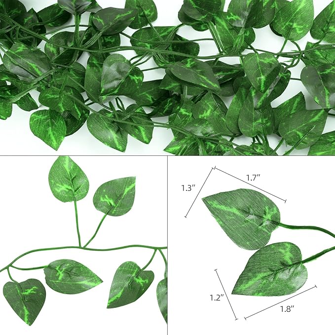 Tbestmax 315 Feet 48 Pack Artificial Ivy Leaf Plants, Green Vine Leaves, Greenery Hanging Garland, Fake Foliage Flowers for Home Kitchen Garden Office Wedding Wall Decor