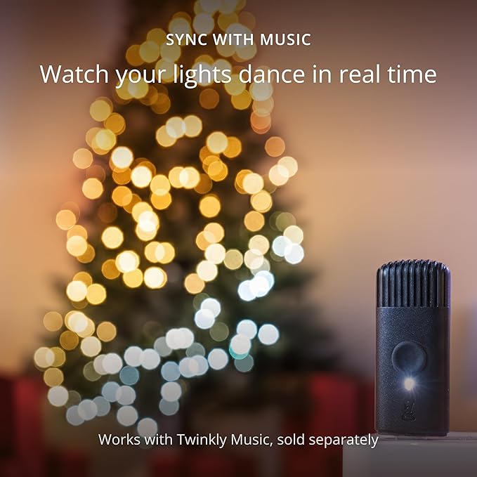Twinkly Strings 400 White LED, LED Light String for Outdoor and Indoor, Warm to Cool White Christmas Lights, Mappable LEDs, Compatible with Alexa, Google Home, IP44, App Control, Black Wire, 105ft