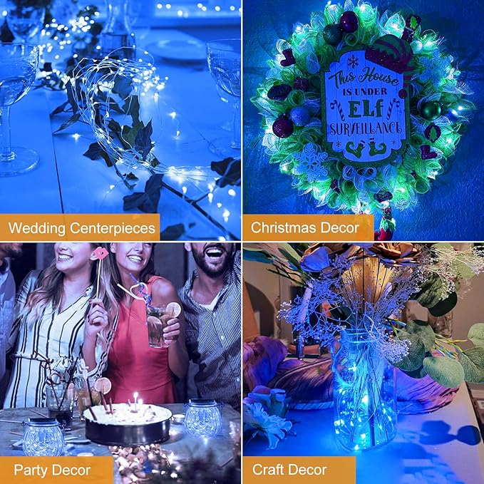 btfarm 12 Pack Fairy Lights Battery Operated [3 Modes], 7ft 20 Led Twinkle Lights String Lights Waterproof Bulk Small Mini Silver Wire for Mason Jars Vases Wedding Table Centerpiece, Blue