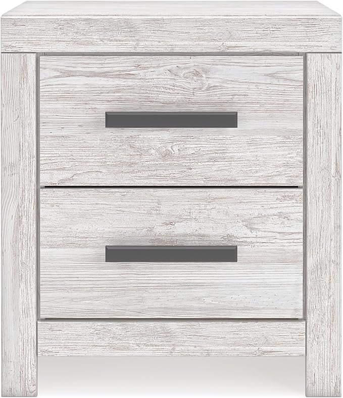 Signature Design by Ashley Cayboni Vintage 2 Drawer Nightstand with Safety Stop for Bedroom, 24.37" Tall, White