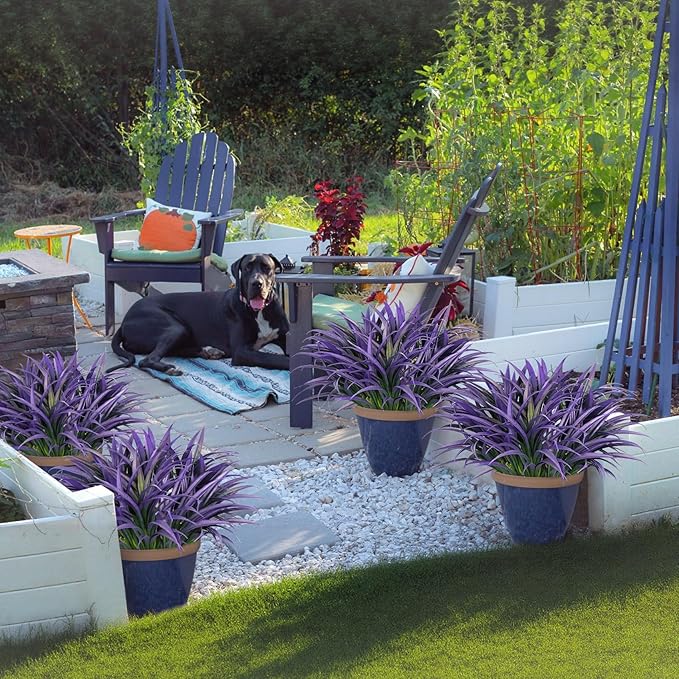 Ouddy Decor 20 Pcs Fake Outdoor Plants Artificial Grass Greenery Stems Faux Plastic Plants UV Resistant for Indoor Outside Garden Hanging Planter Pathway Porch Patio Window Box Home Decor, Purple