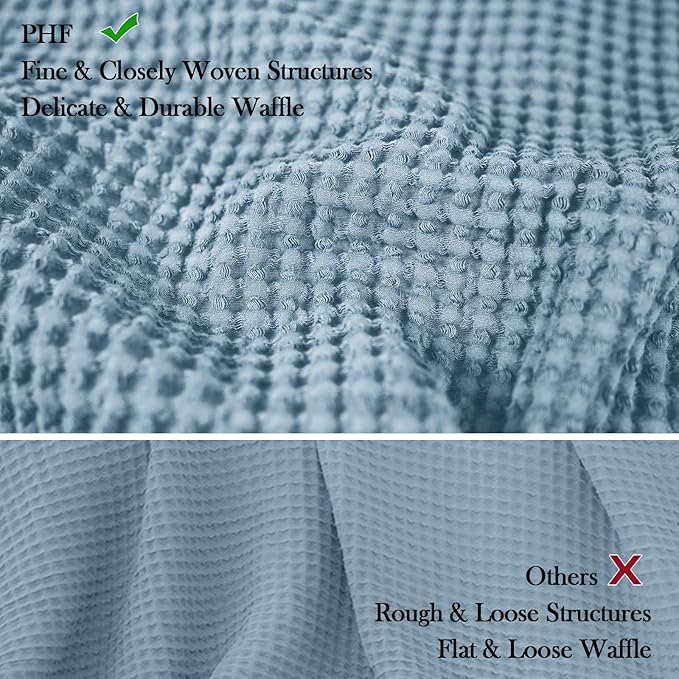PHF 100% Cotton Waffle Weave Blanket King Size for Bed,Snag Proof Lightweight Breathable Moisture-wicking Throw for Couch,Great for Layering in Cold Weather,Machine Washable,Home Decor Gift-Dusty Blue