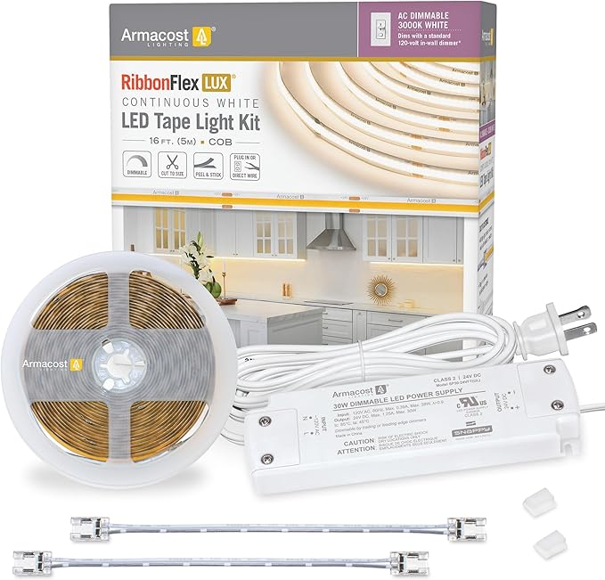 Armacost Lighting RibbonFlex LUX AC Dimmable White COB LED Strip Light Kit Soft White 3000K 421570
